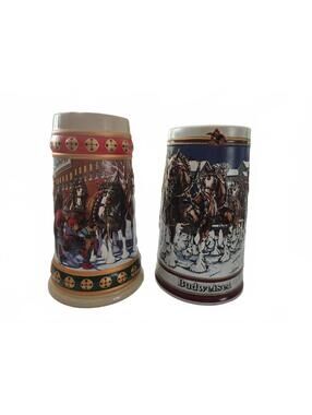 Budweiser Holiday Collector's Series Ceramic Steins (1989 & 1993) Vintage